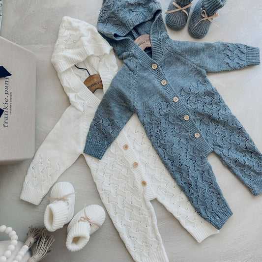 Baby/Toddler Knitted Long-sleeve Hooded Jumpsuit