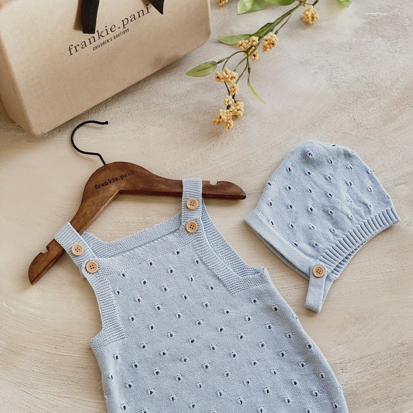 2 Piece 100% Cotton Baby Knitted Set Summer Sleeveless Romper and Hat