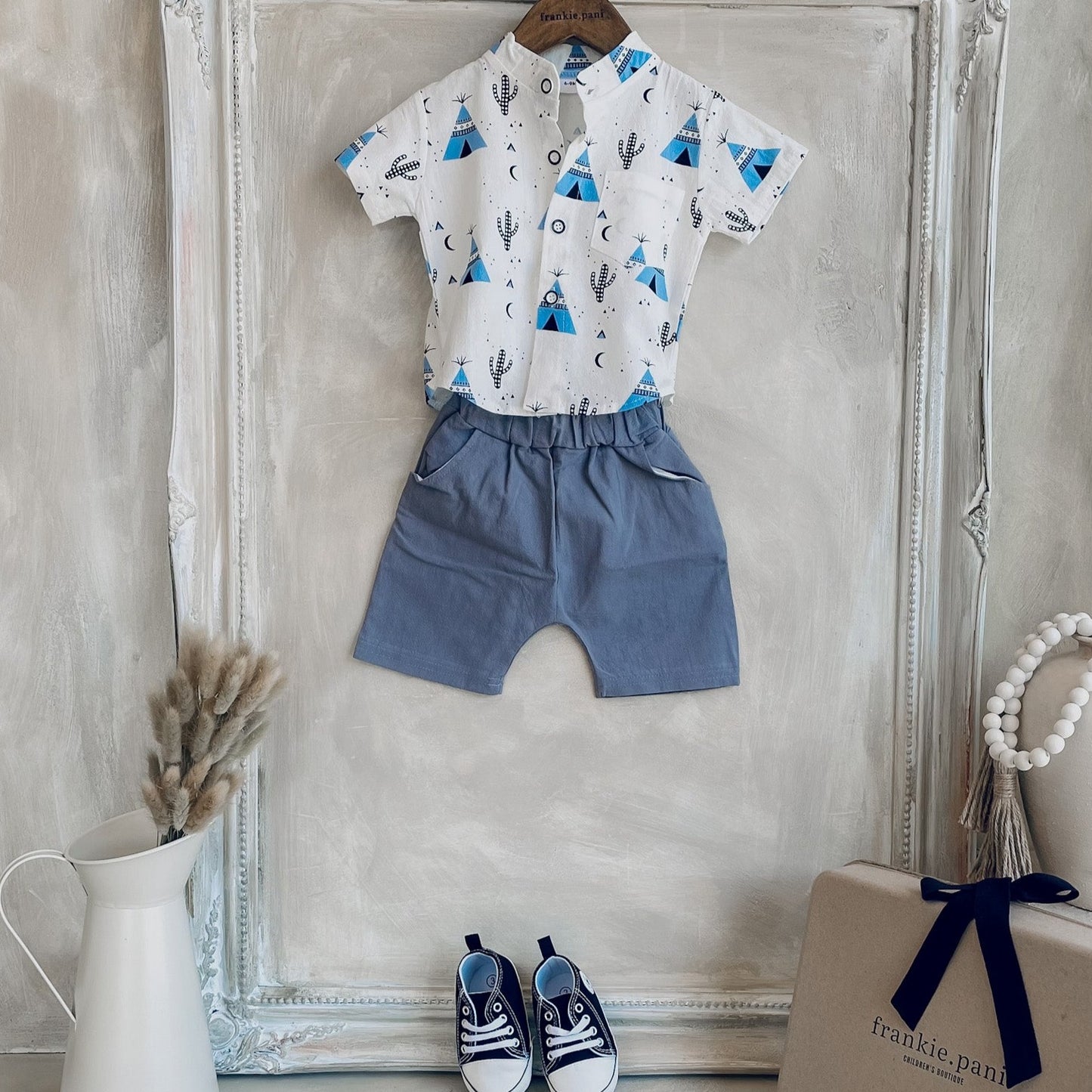 2 Piece Baby / Toddler Boy Summer Outfit All over Print Shirt and Shorties