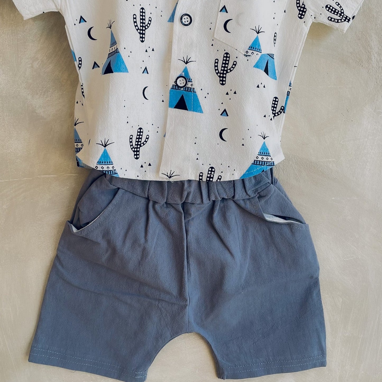 2 Piece Baby / Toddler Boy Summer Outfit All over Print Shirt and Shorties